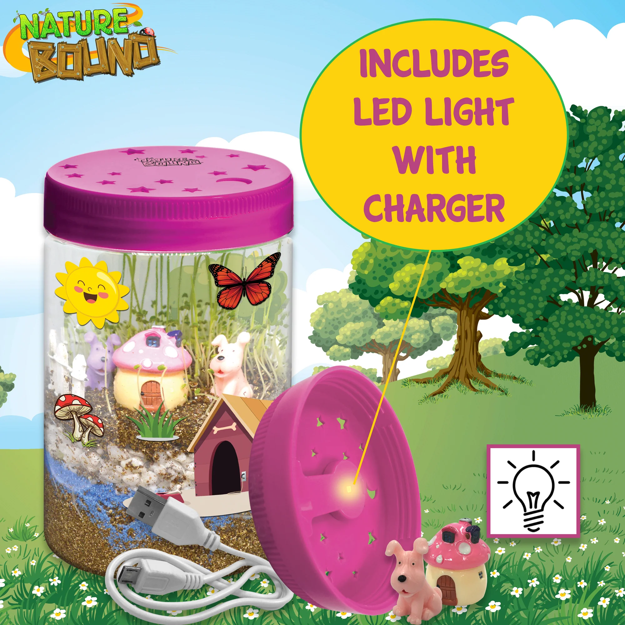 Nature Bound Light-Up Terrarium Kit – Pink Mini Garden Jar with LED for Kids 5+ - Image 4