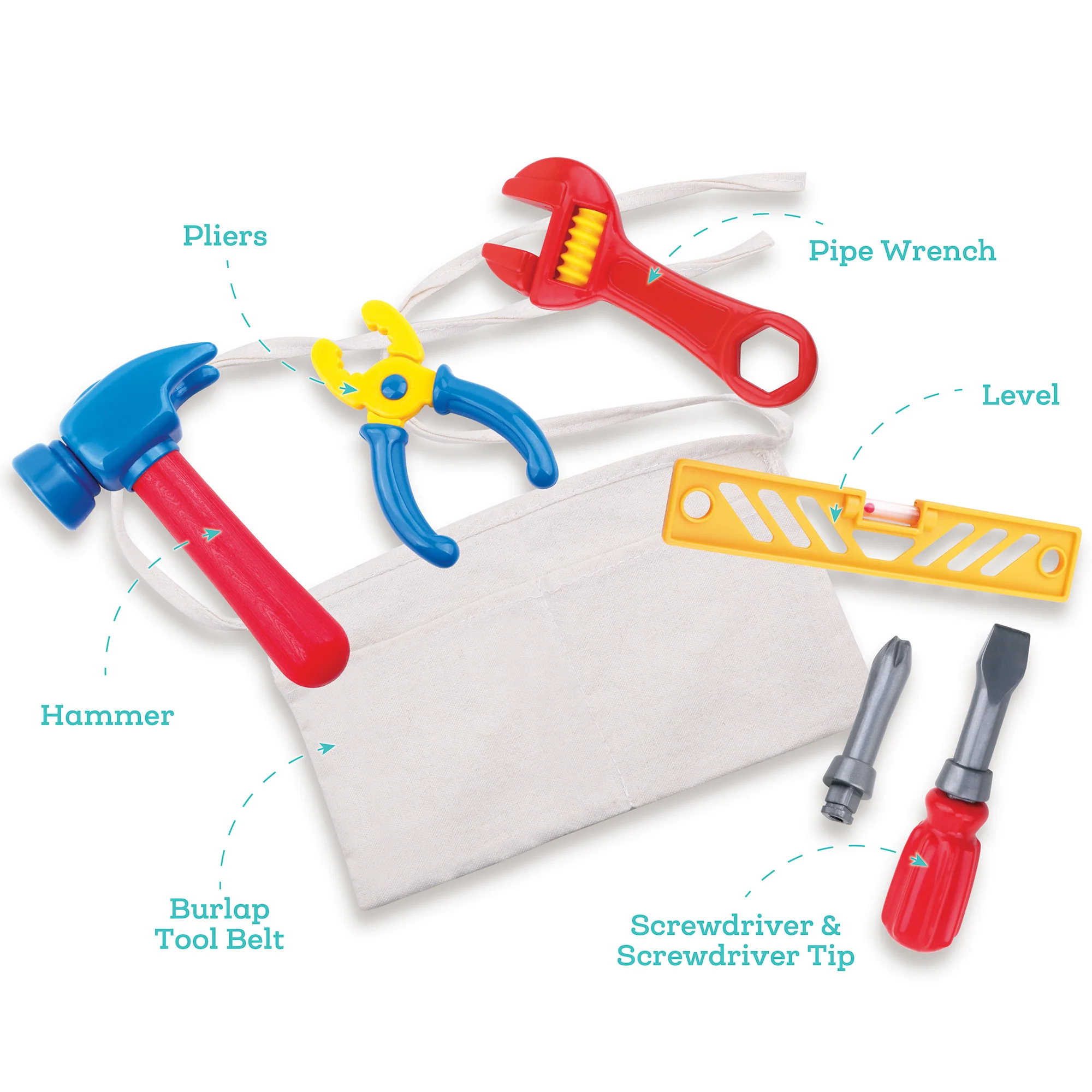 Nothing But Fun Toys 8pc Let's Play Tool Belt Set - Kid-Friendly Pretend Play - Image 3