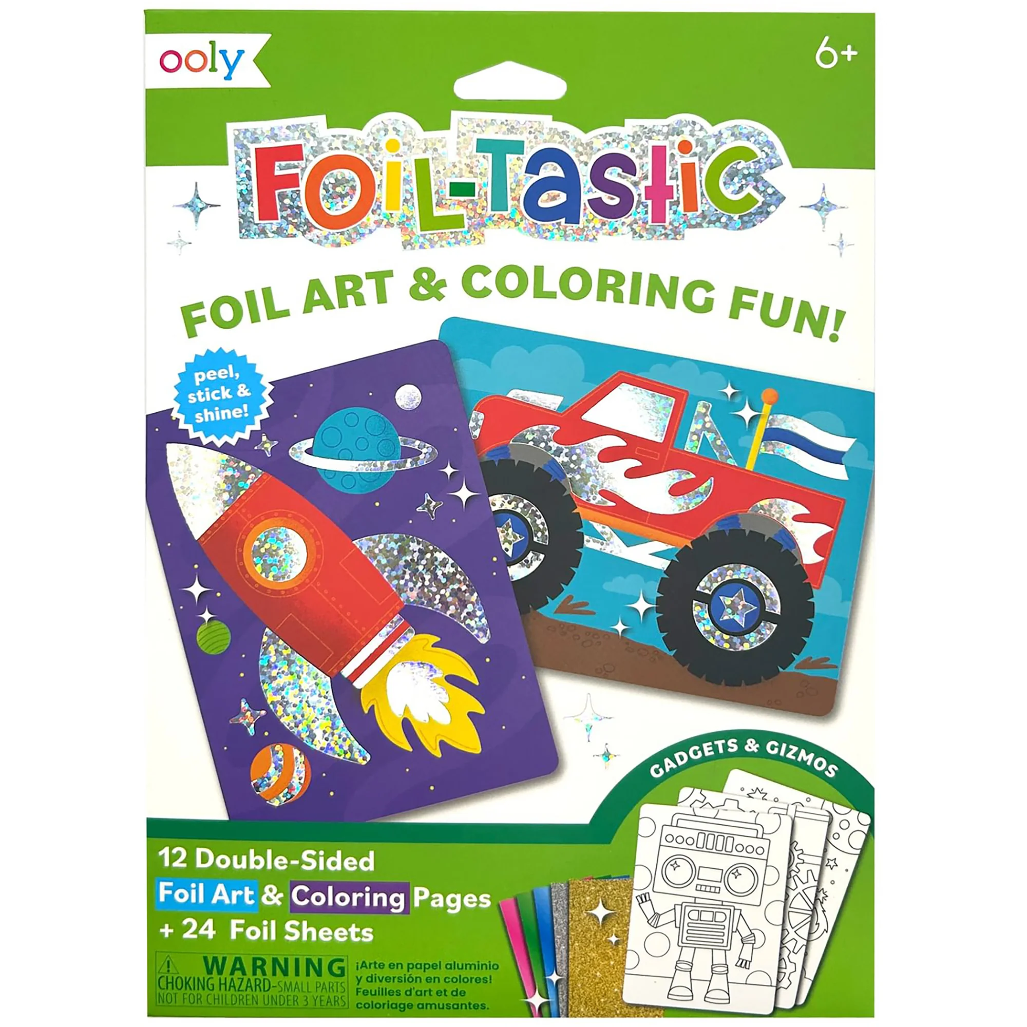 OOLY Gadgets & Gizmos Foil Art Coloring Set - 12 Double-Sided Pages, for Kids 6+