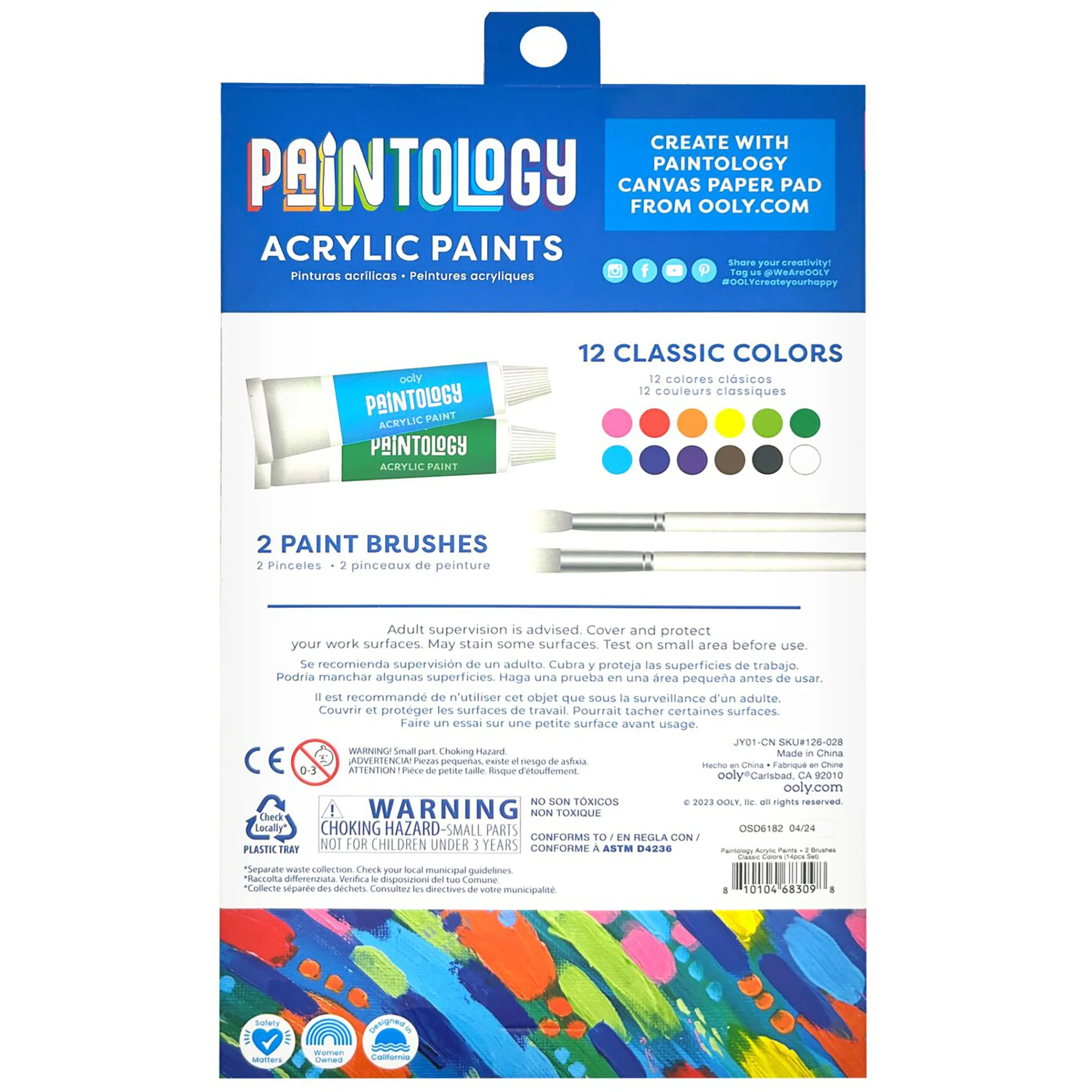 OOLY Paintology Classic Acrylic Paint Set - 12 Colors with Brushes, Ages 8+ - Image 2