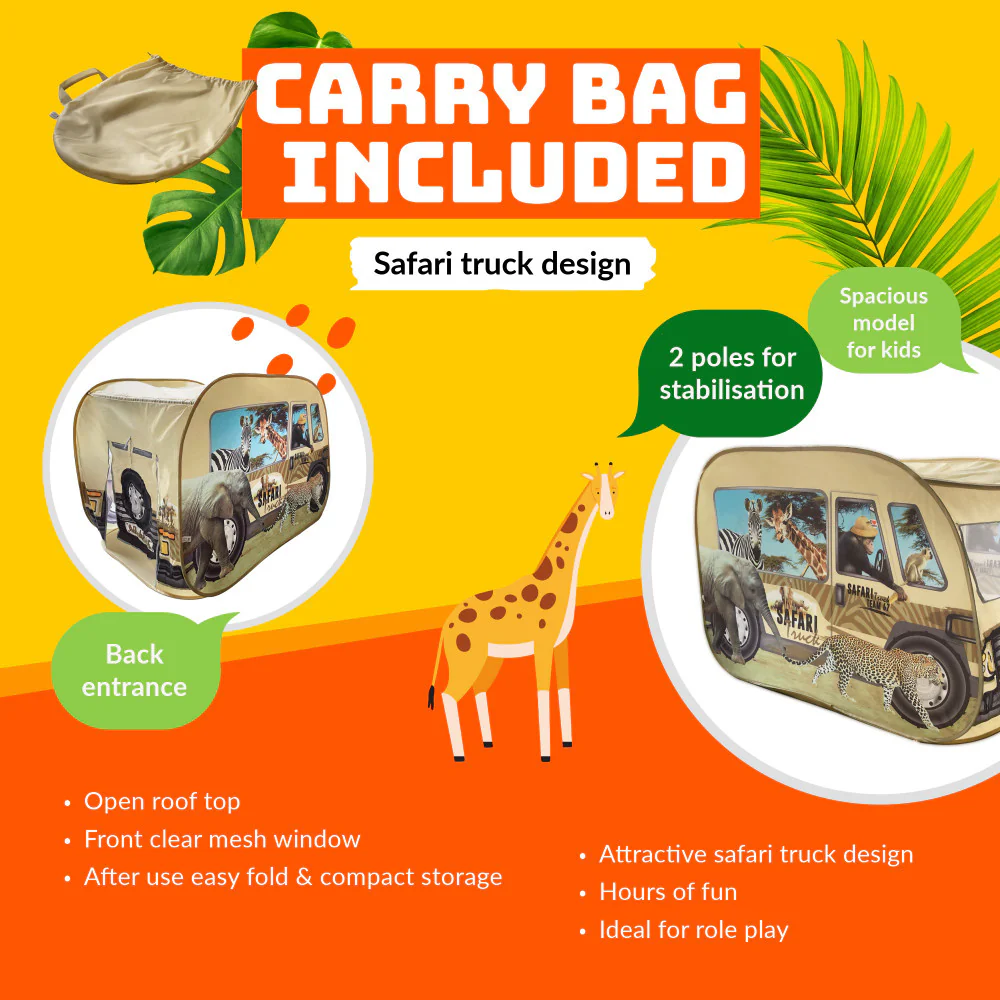 Pop It Up Safari Truck Tent - Wildlife Themed Playhouse - Image 2