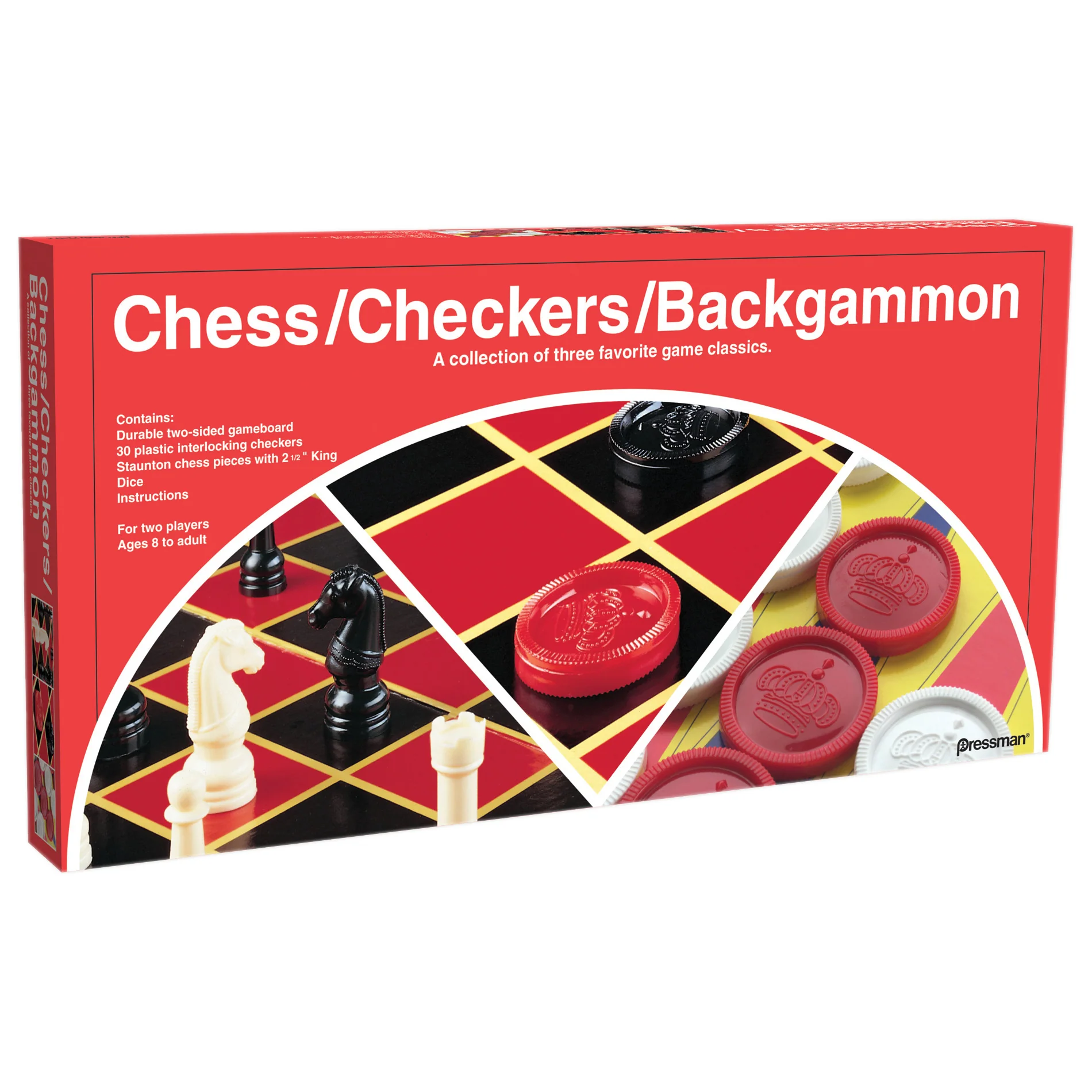 Pressman Triple-Play Classic Board Games Set, Chess/Checkers/Backgam Net, Pack of 2 - Image 2