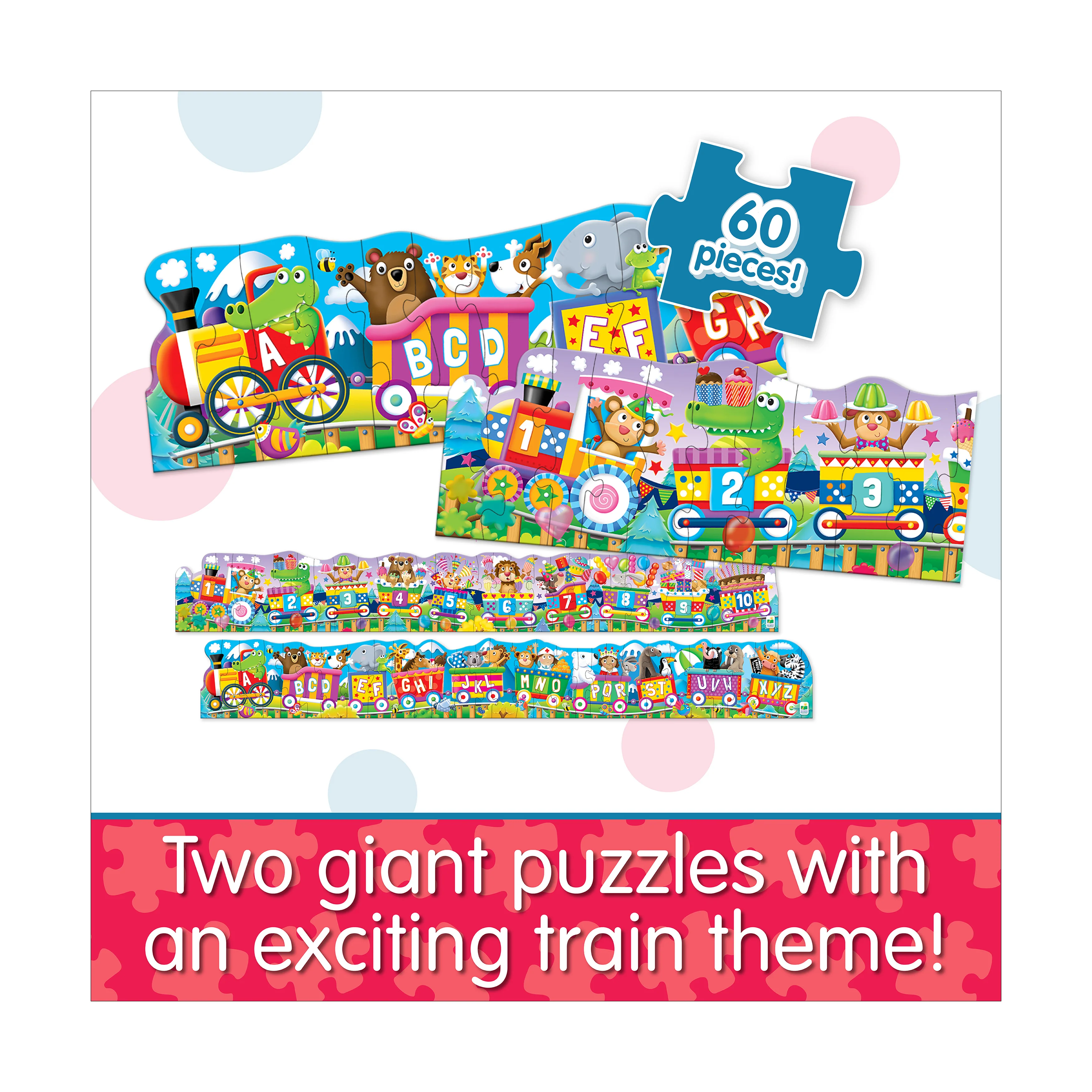 Puzzle Doubles! ABC & 123 Trains Floor Puzzles - 60 pcs - Image 4