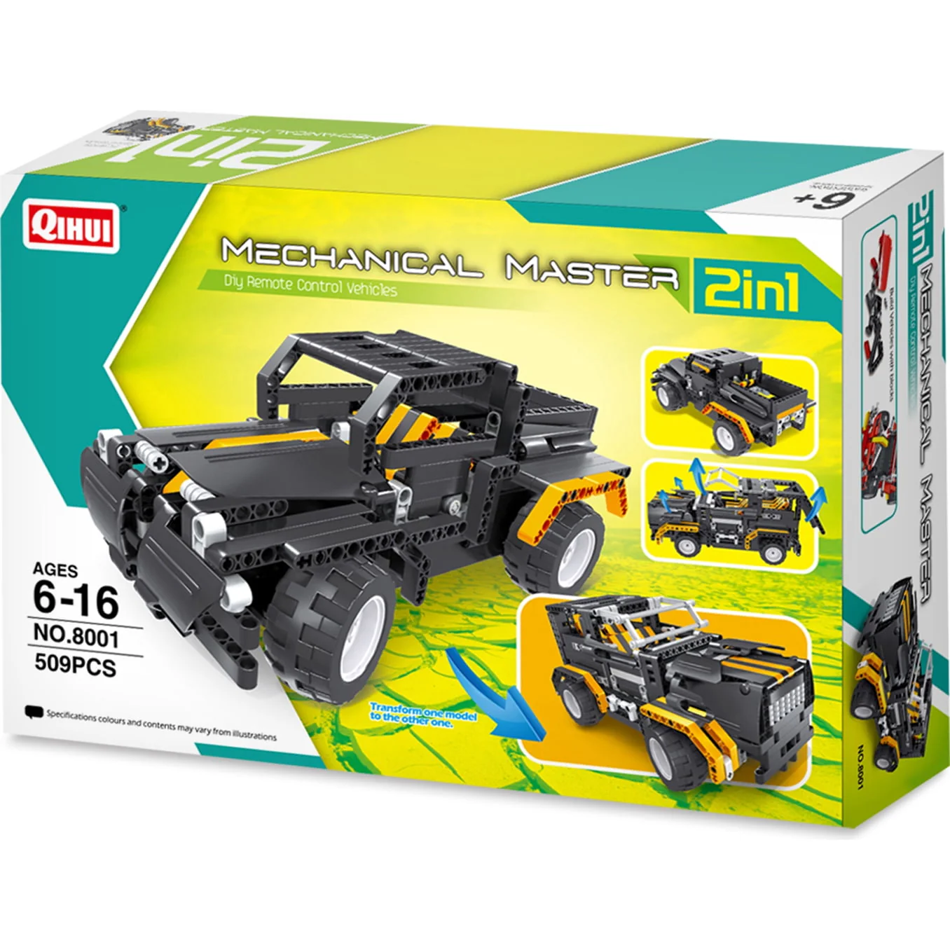 Qihui R/C Block Car 2-in-1 Transformable Jeep and Truck Model - Multicolor - Image 2