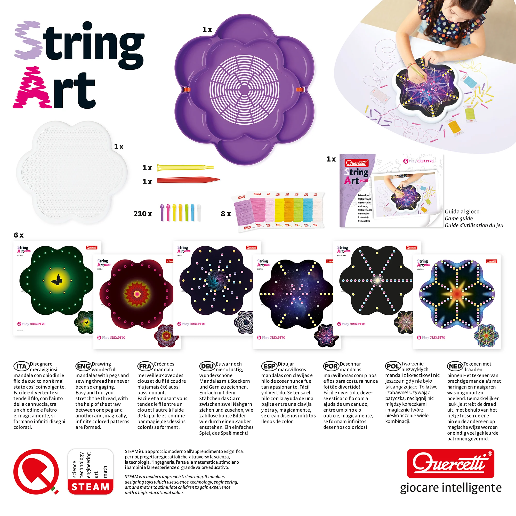Quercetti Play Creativo String Art Mandala Craft Set - Colorful Design Fun - Image 5