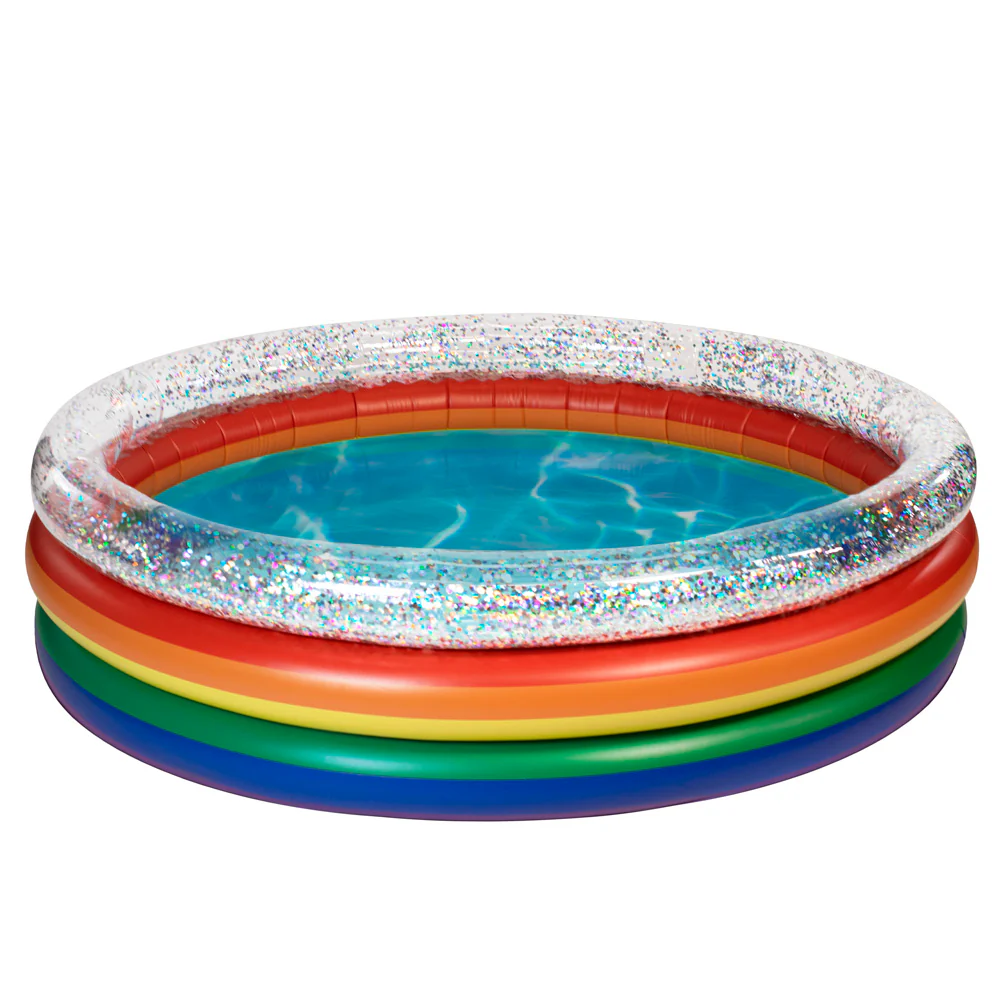 Poolcandy Rainbow Collection 3-Ring Inflatable Sunning Pool - Multicolor Glitter