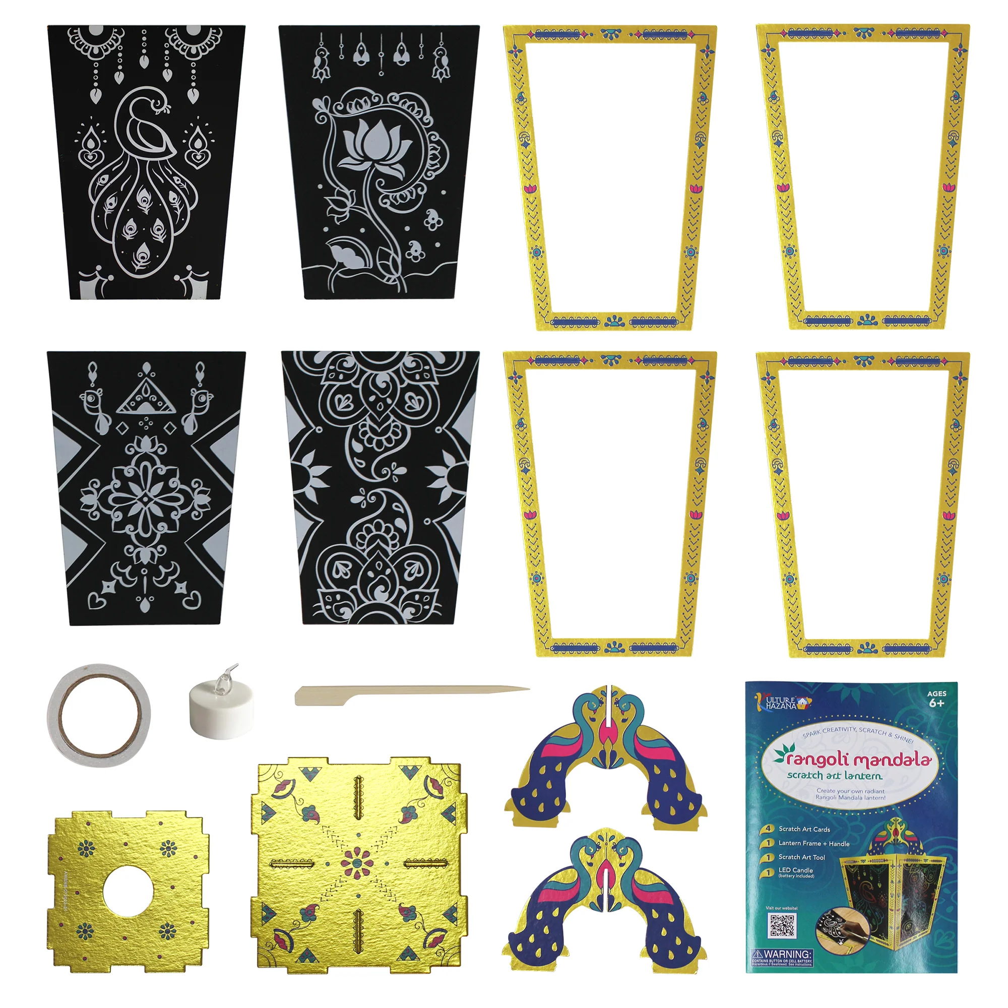 Kulture Khazana Rangoli Mandala Scratch Art Lantern Kit - Image 3