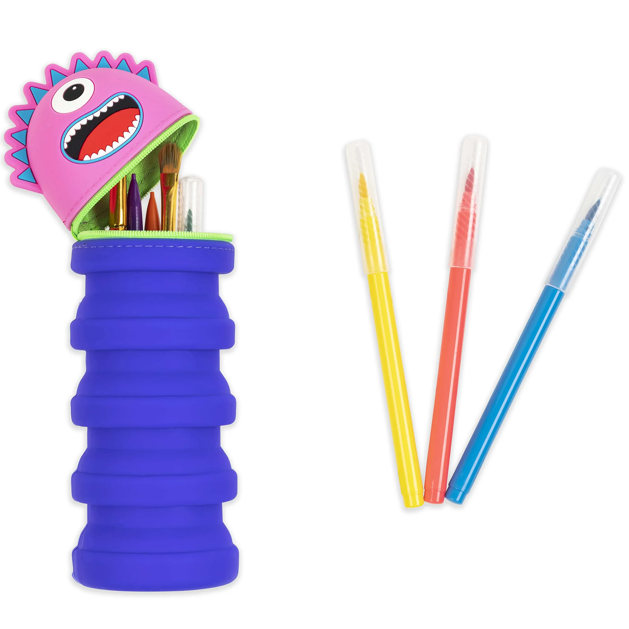 Monster Retractable Silicone Pencil Case - Pink - Image 2