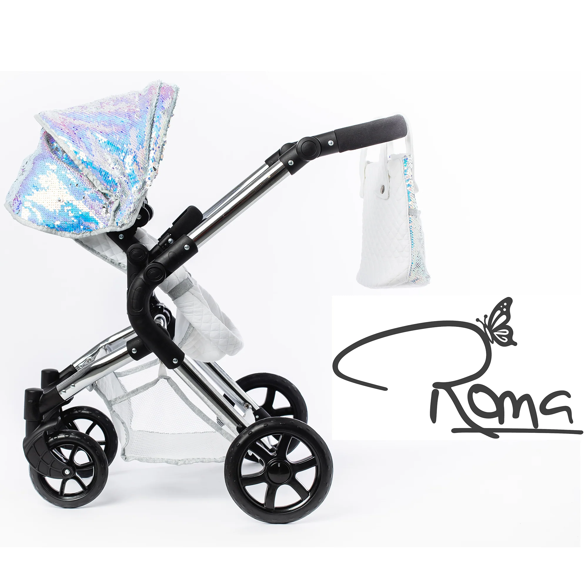 Roma Polly Doll Pram 2-In-1 Convertible Silver Mermaid - Image 2