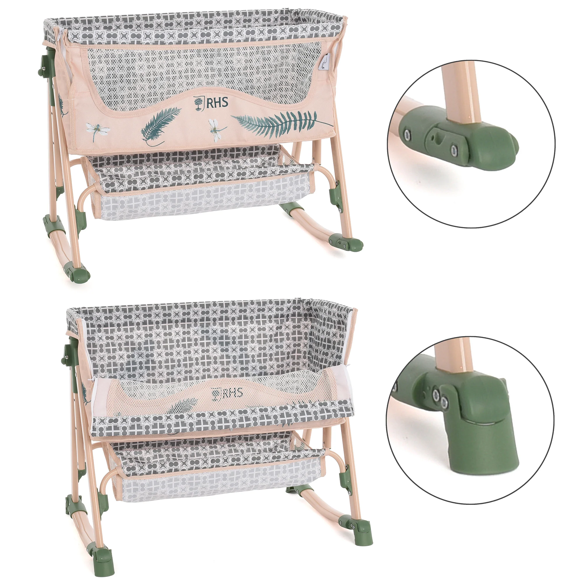 Roma RHS Bedside Crib With Adjustable Height And Rocking Mode For Dolls - Image 5