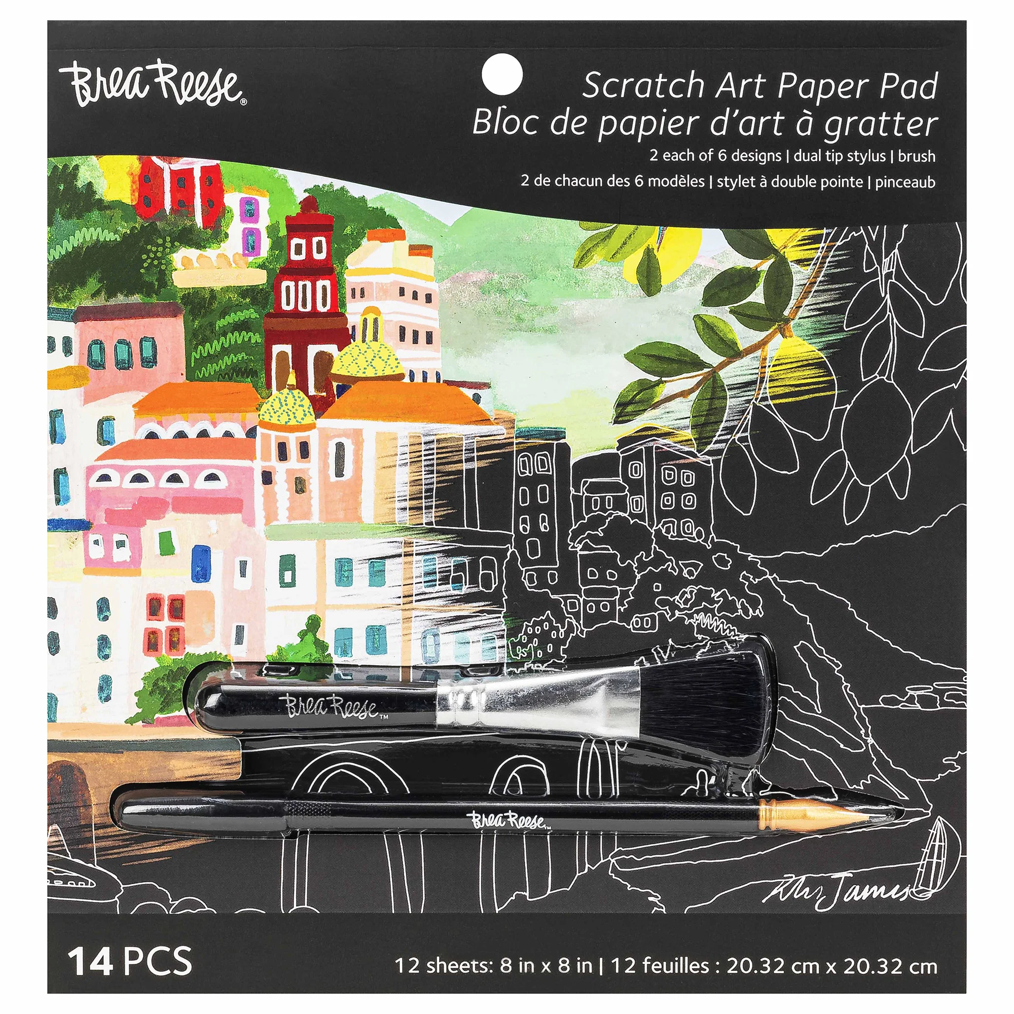 Brea Reese Scratch Art Paper Pad Joyful Landscapes 12-Sheet Set With Stylus