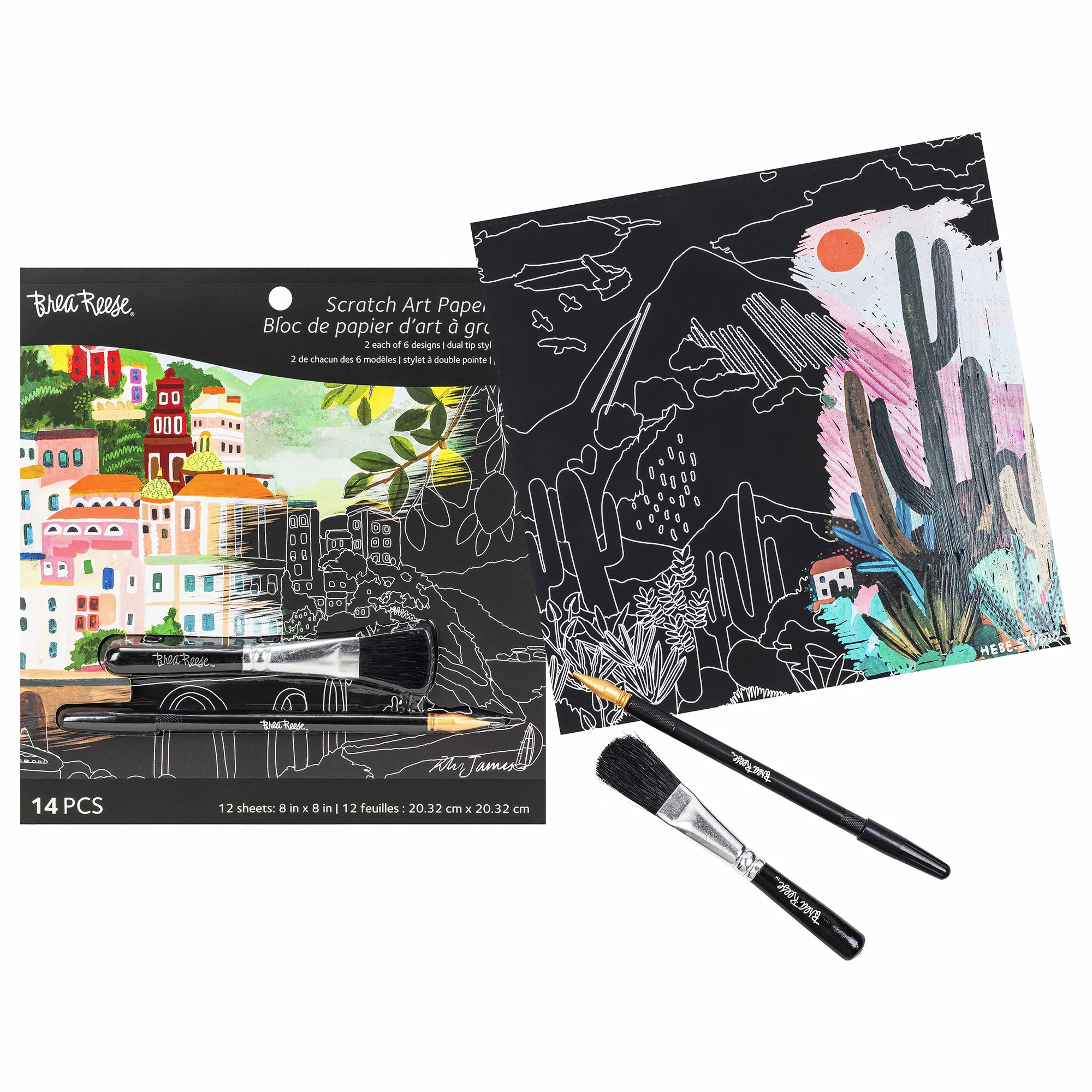 Brea Reese Scratch Art Paper Pad Joyful Landscapes 12-Sheet Set With Stylus - Image 3