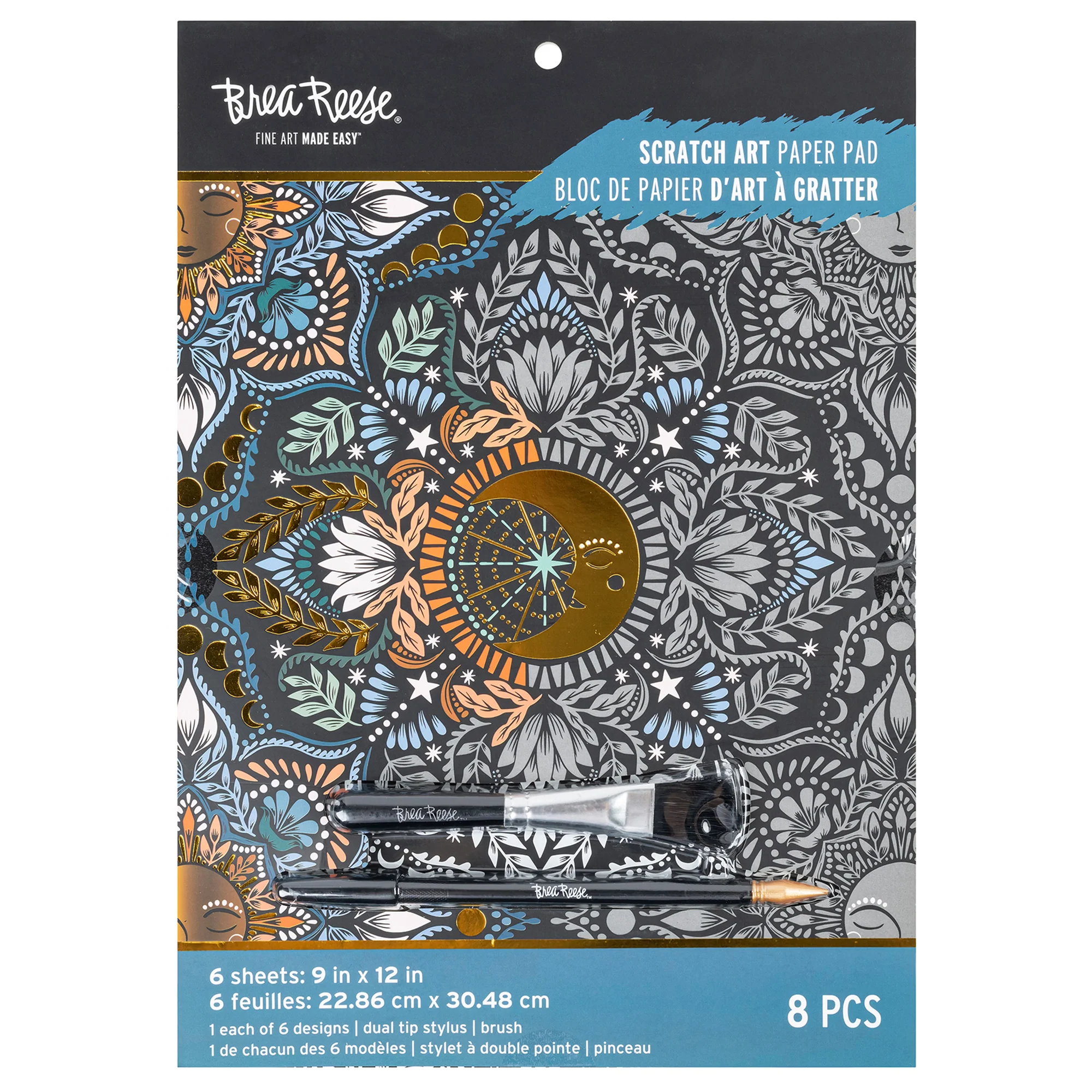 Scratch Art Paper Pad Moon & Sun 6 Celestial Designs