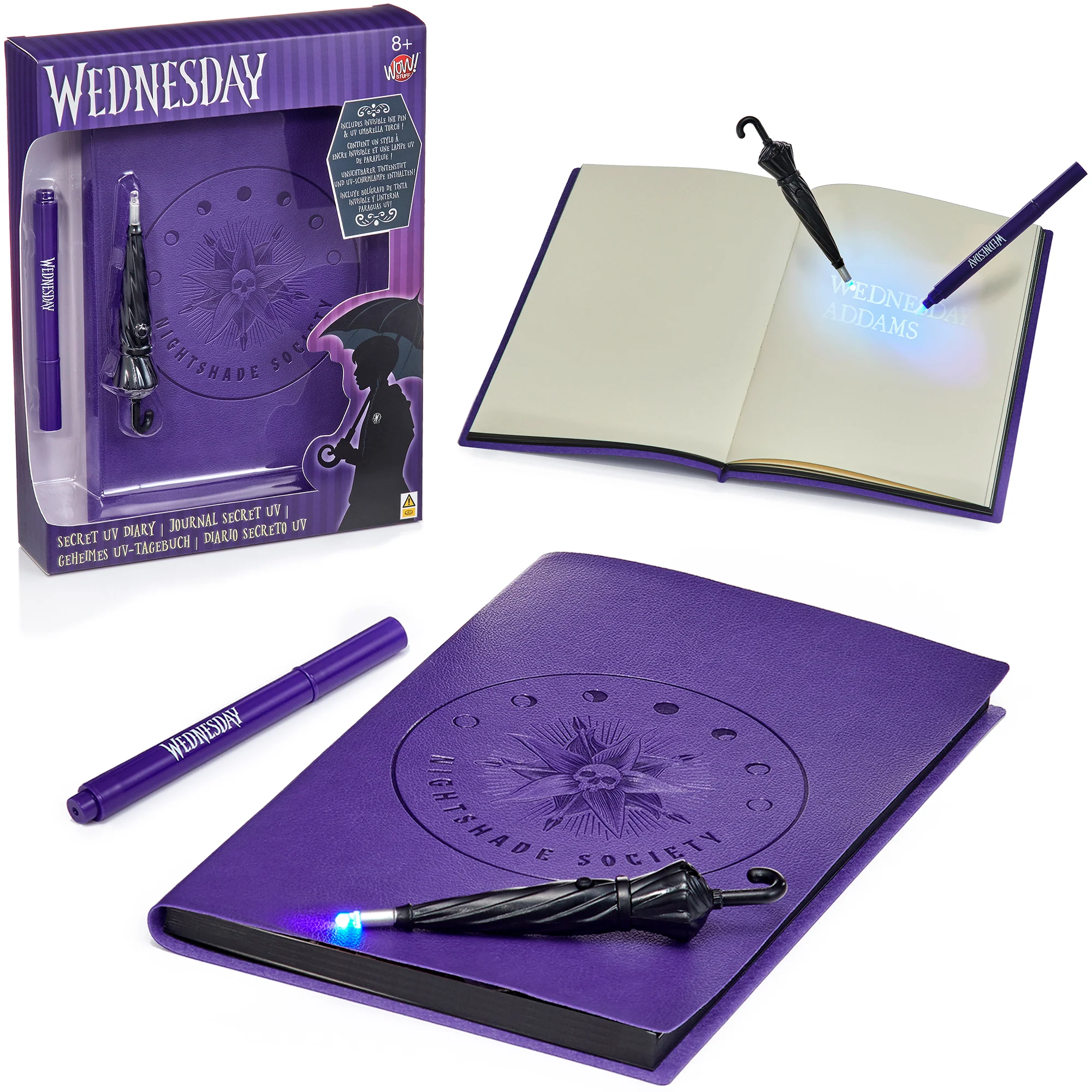 Wednesday Nightshade Society Secret Reveal Journal With Invisible Ink Pen And UV Torch