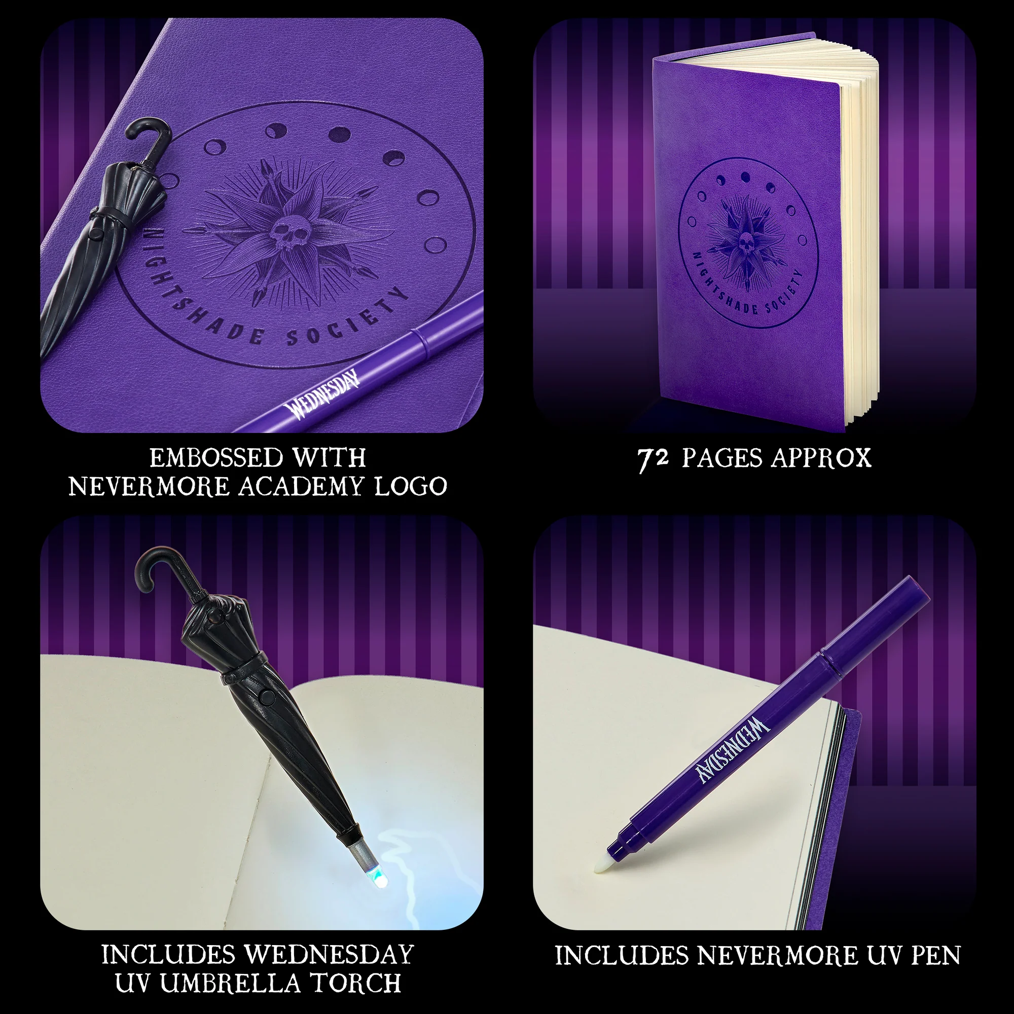 Wednesday Nightshade Society Secret Reveal Journal With Invisible Ink Pen And UV Torch - Image 2