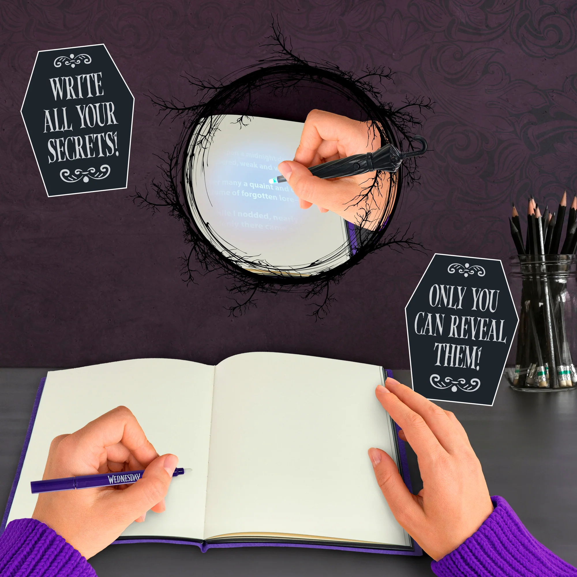 Wednesday Nightshade Society Secret Reveal Journal With Invisible Ink Pen And UV Torch - Image 4