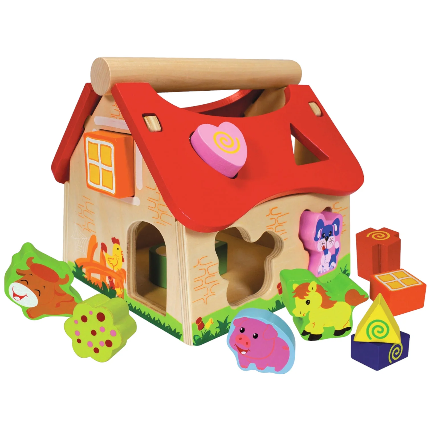 Colorful Wooden Shape Sorter House – Classic Toy for Toddlers