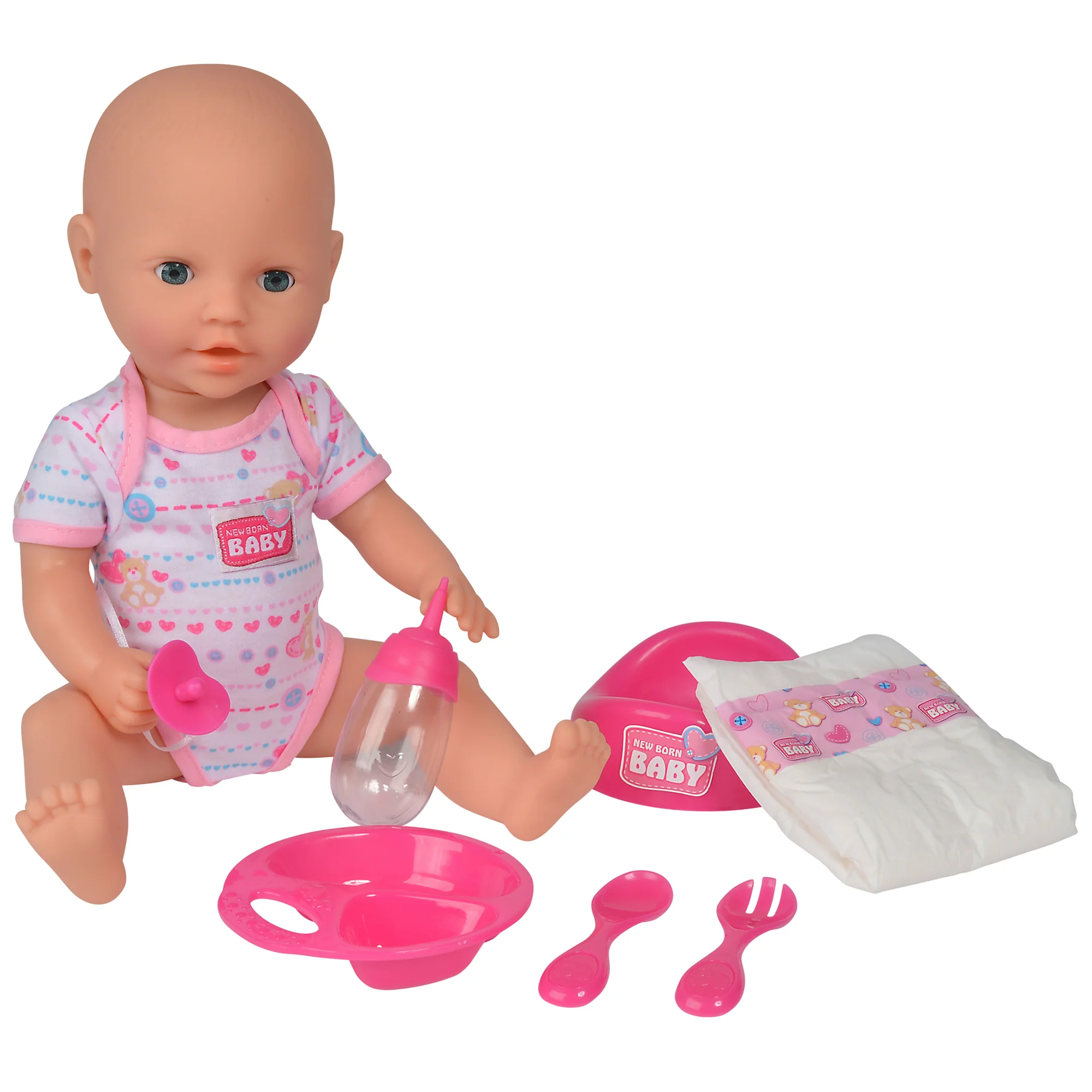 Simba Toys 15" Drink & Wet Baby Doll Set - Pink Heart Onesie - Image 2