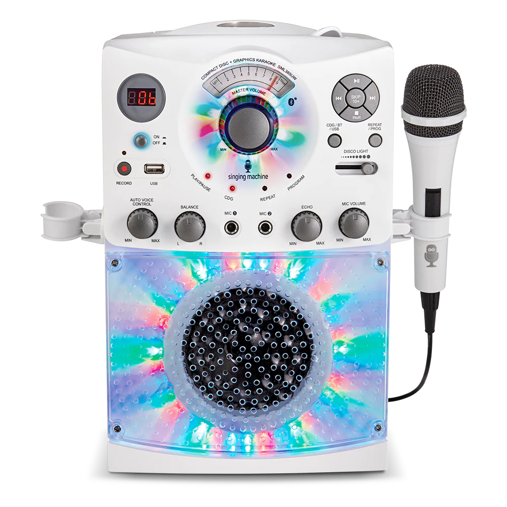Singing Machine Portable Bluetooth Karaoke Machine with Wired Microphone and LED Disco Lights
