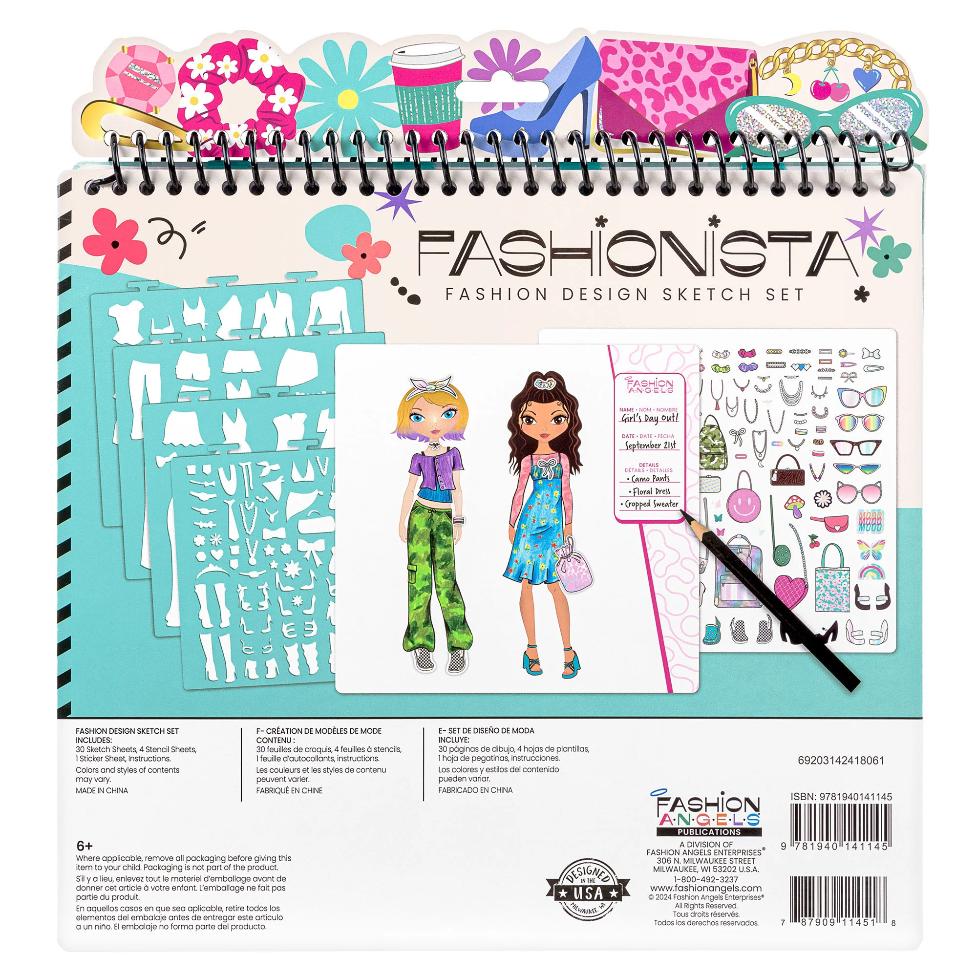 Creative Kids Fashionista Sketch Portfolio Set with Stencils, Stickers, and Markers - Image 3