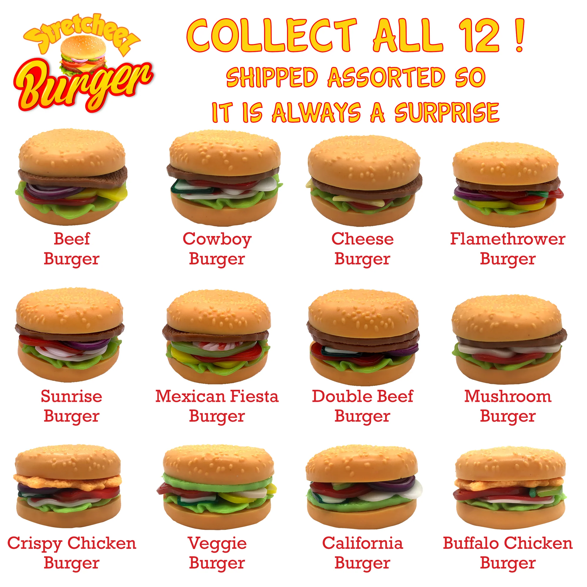 Stretcheez Hamburger 2pk - Stretchy Surprise Toy Food - Image 5