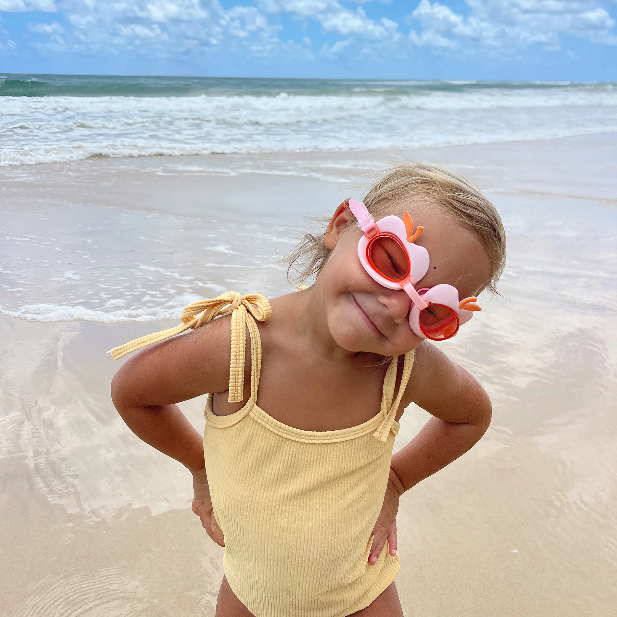 Sunnylife Cotton Candy Cherry Pink Kids Swim Goggles - 3D Cherry Band - Image 3