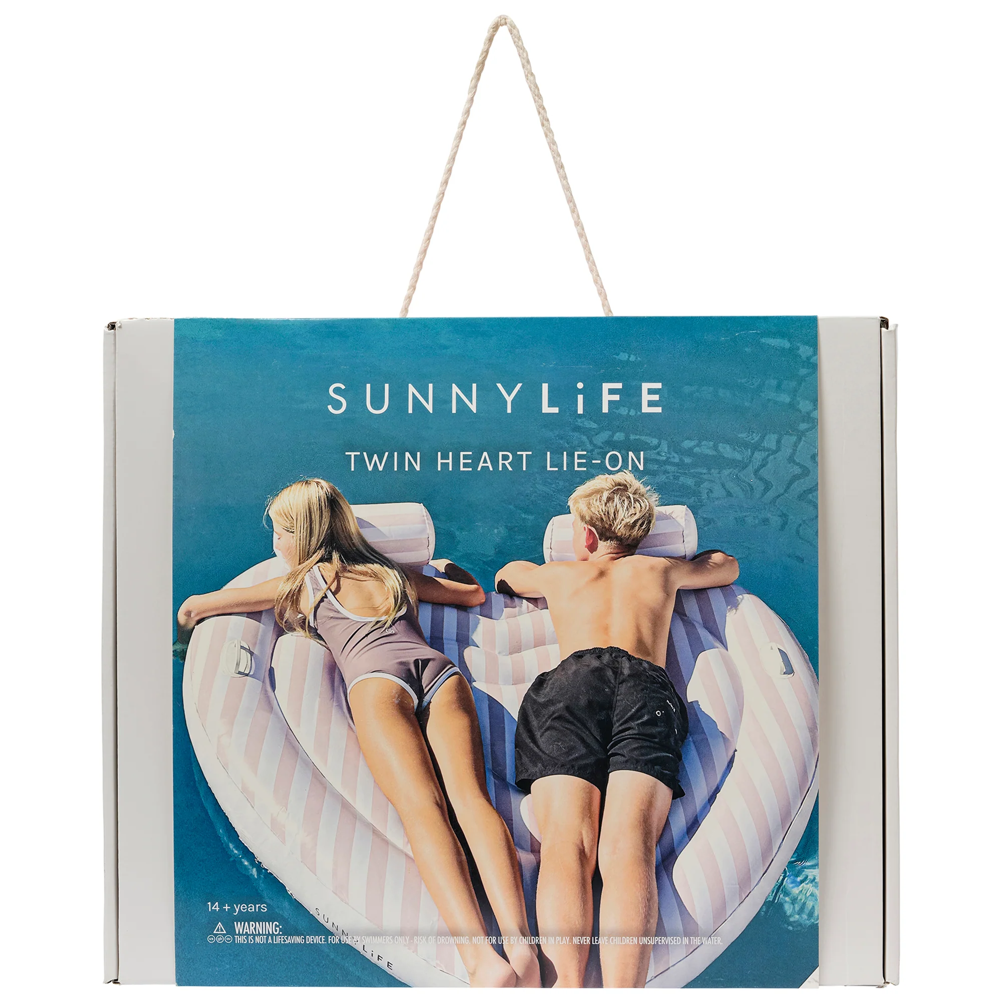 Sunnylife Twin Heart Inflatable Pool Float for Two - Pink Stripe - Image 2