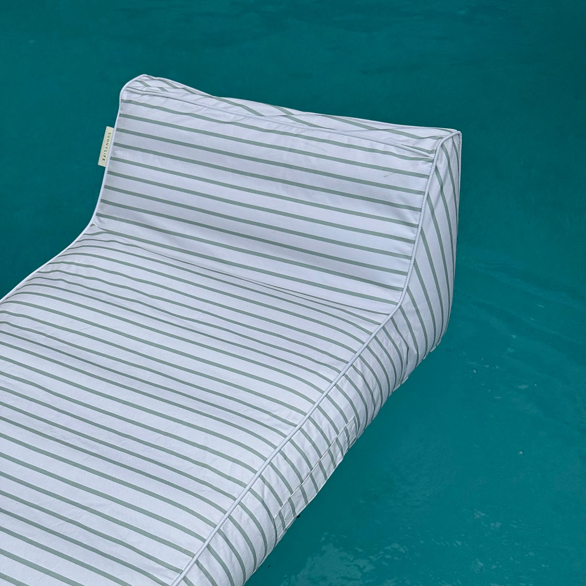 Sunnylife Luxe Lie-On Lounger - La Palma Sage Stripe Inflatable Pool Float - Image 2
