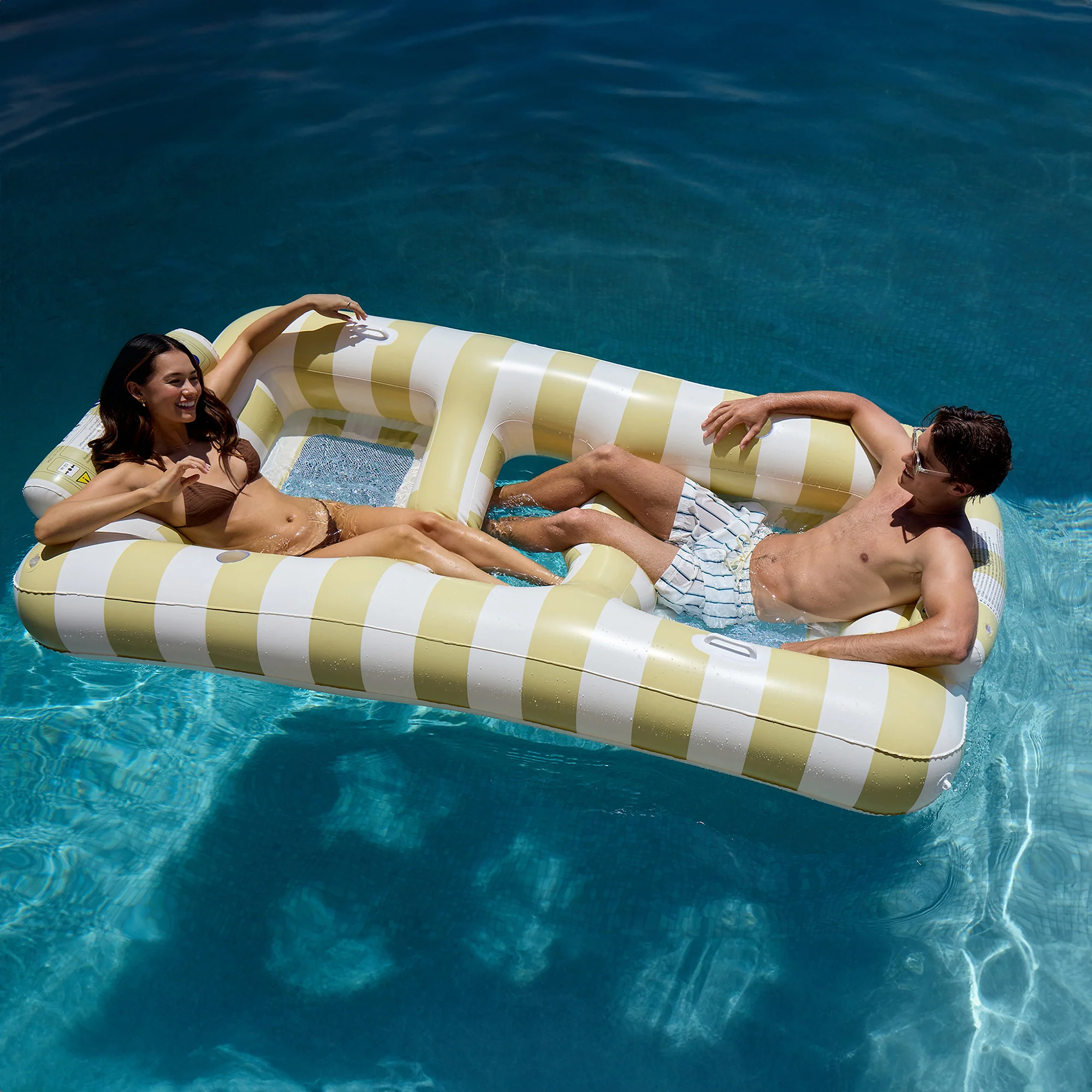 Sunnylife Luxe Twin Hammock Float, Casa Sand Stripe - 2-Person Inflatable Pool Lounger - Image 3
