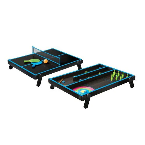 Neon Blast 4-in-1 Tabletop Games Set - Shuffleboard, Curling, Bowling, Table Tennis - Image 3