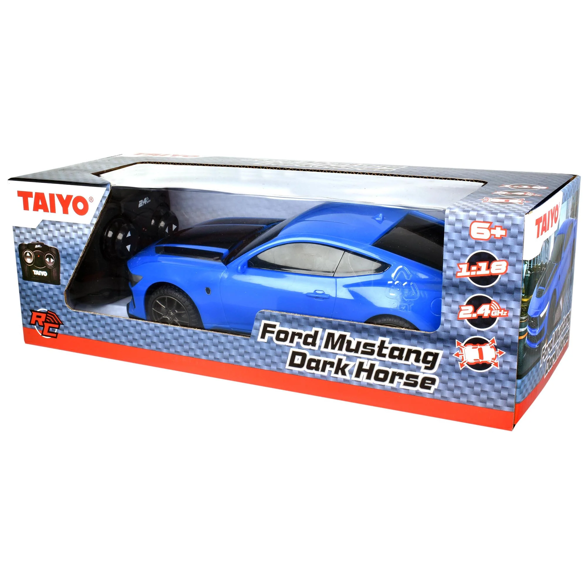 Taiyo Mustang GTD Dark Horse RC Car - 1:18 Scale, 2.4GHz Remote, Battery - Image 2