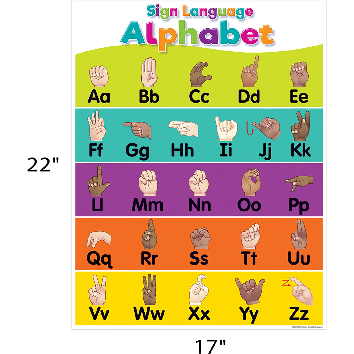 Colorful Sign Language Alphabet Learning Charts by Teacher Created Resources, 17" x 22", Pack of 6 - Image 3