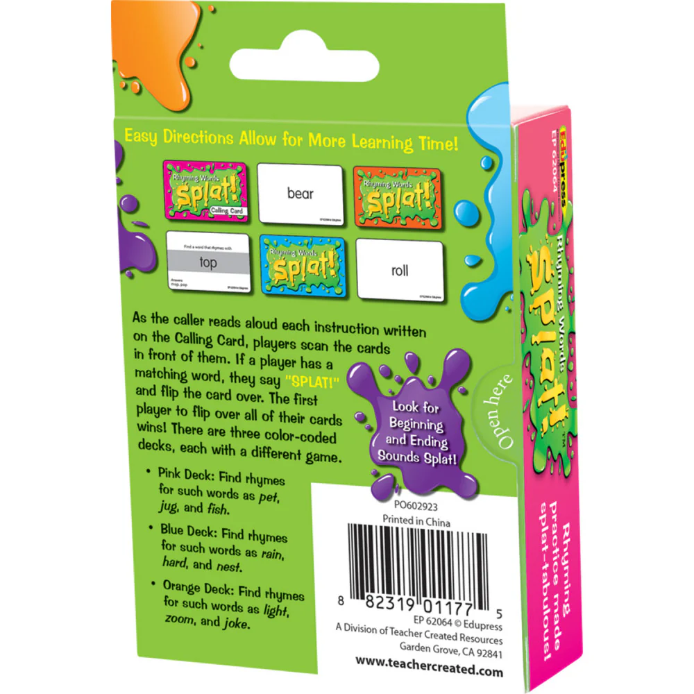 Teacher Created Resources Rhyming Words Splat Game - Color-Coded Decks - Image 3
