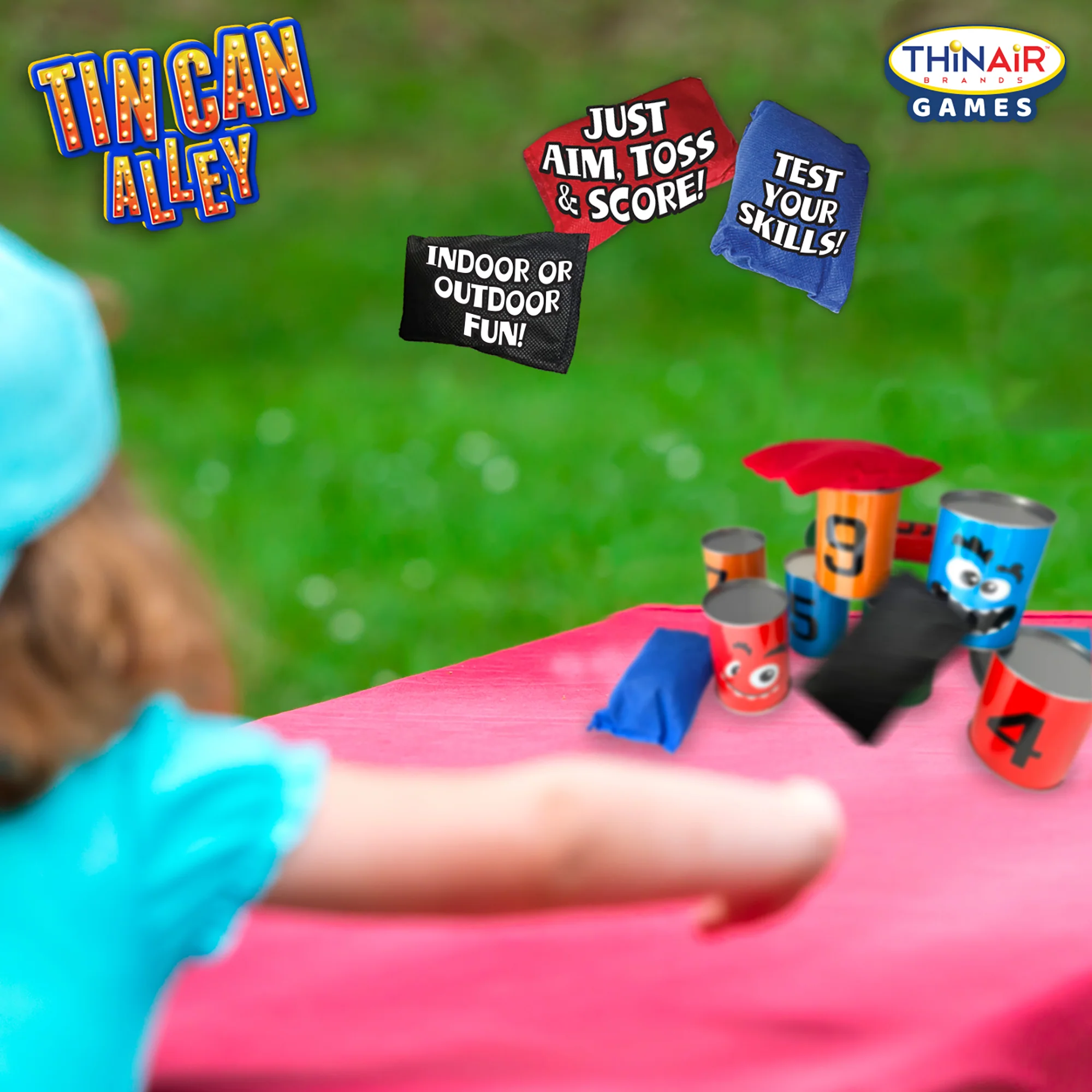 Thin Air Games Tin Can Alley Bean Bag Toss - Carnival Game Set with 10 Emoji Cans and 3 Bags - Image 5
