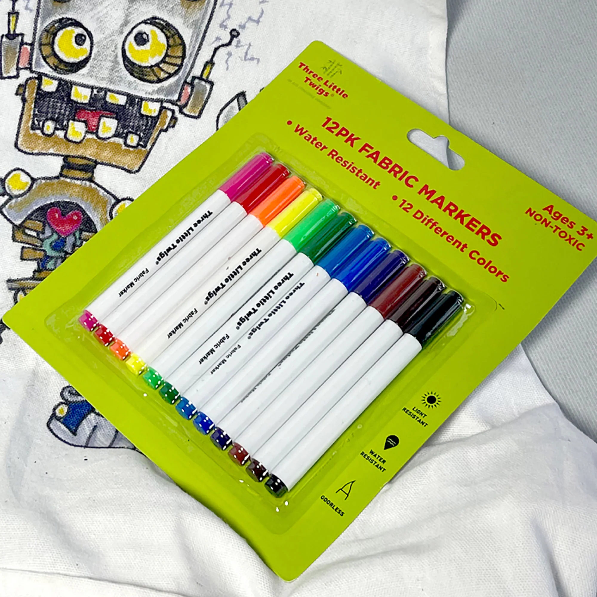 Three Little Twigs DIY Coloring Set: 12 Fabric Markers & Canvas Apron - Image 5