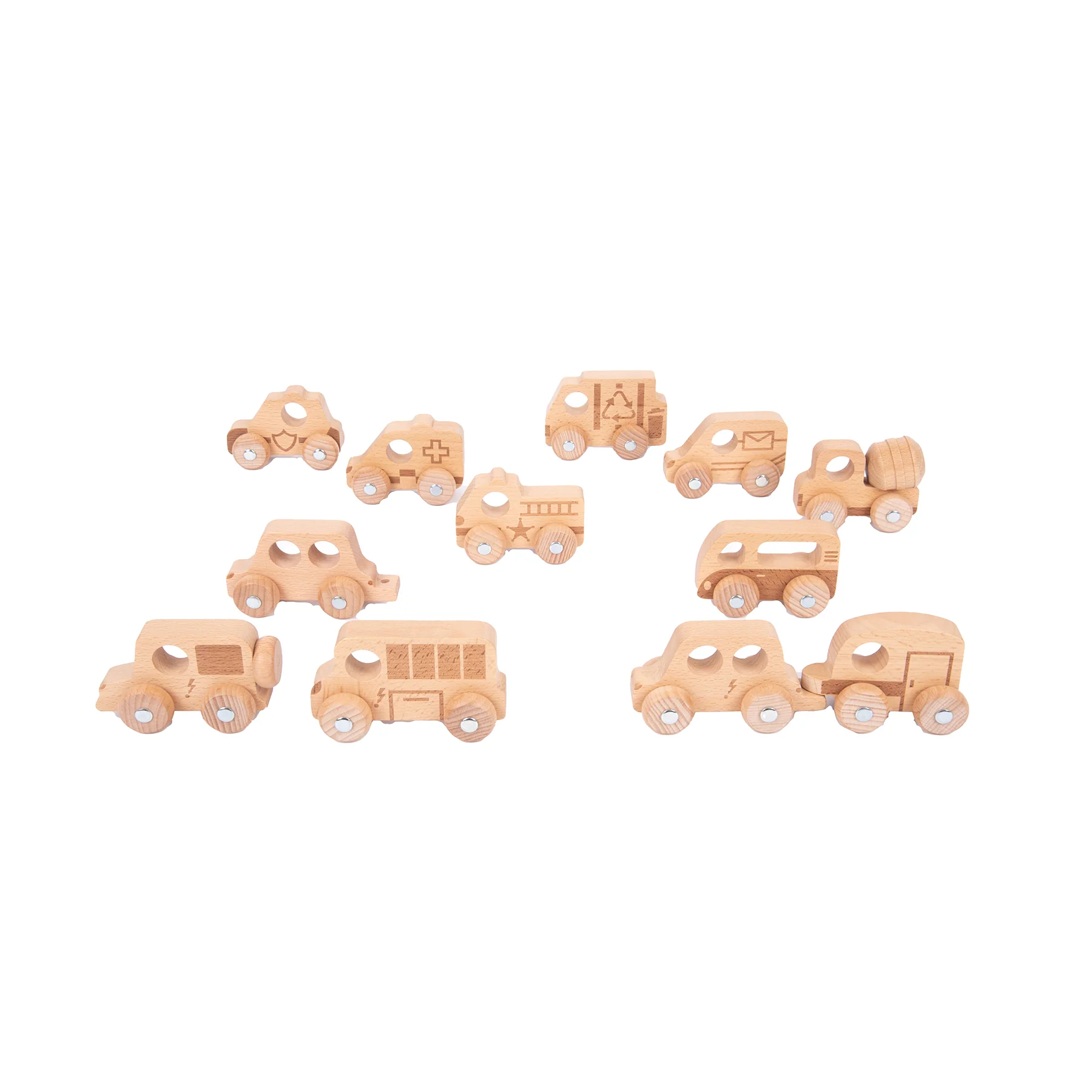 TickiT Natural Wooden Vehicles Set - 12 Piece Playset - Image 2