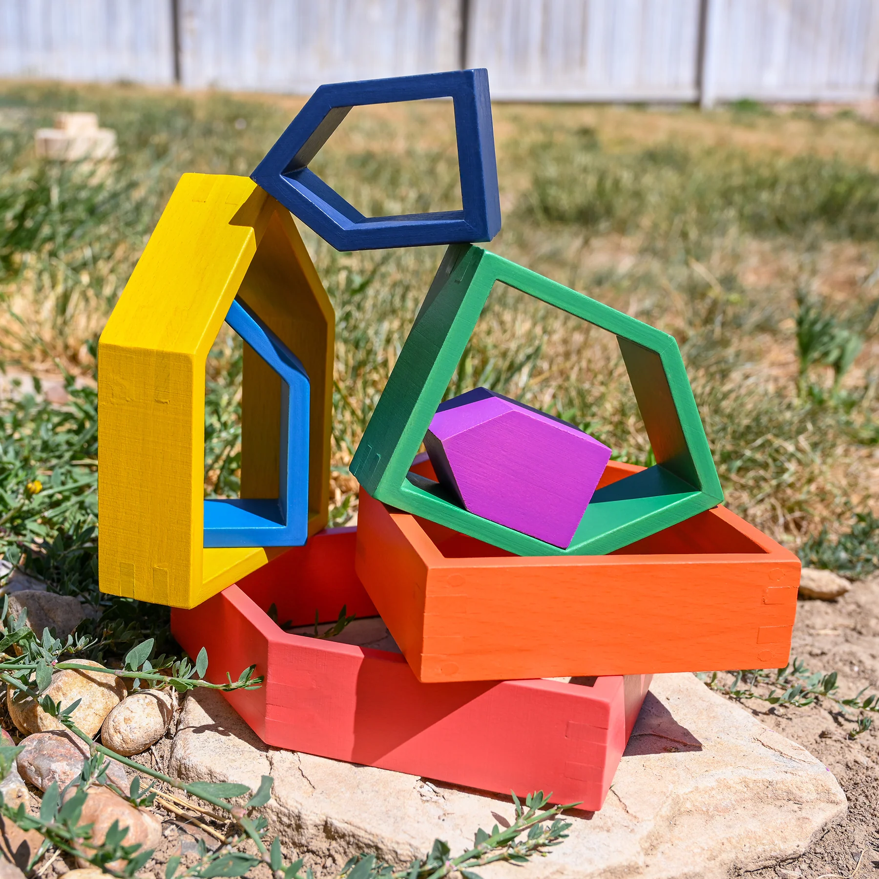 TickiT Rainbow Architect Houses - Colorful Wooden Nesting Play Set of 7 - Image 6