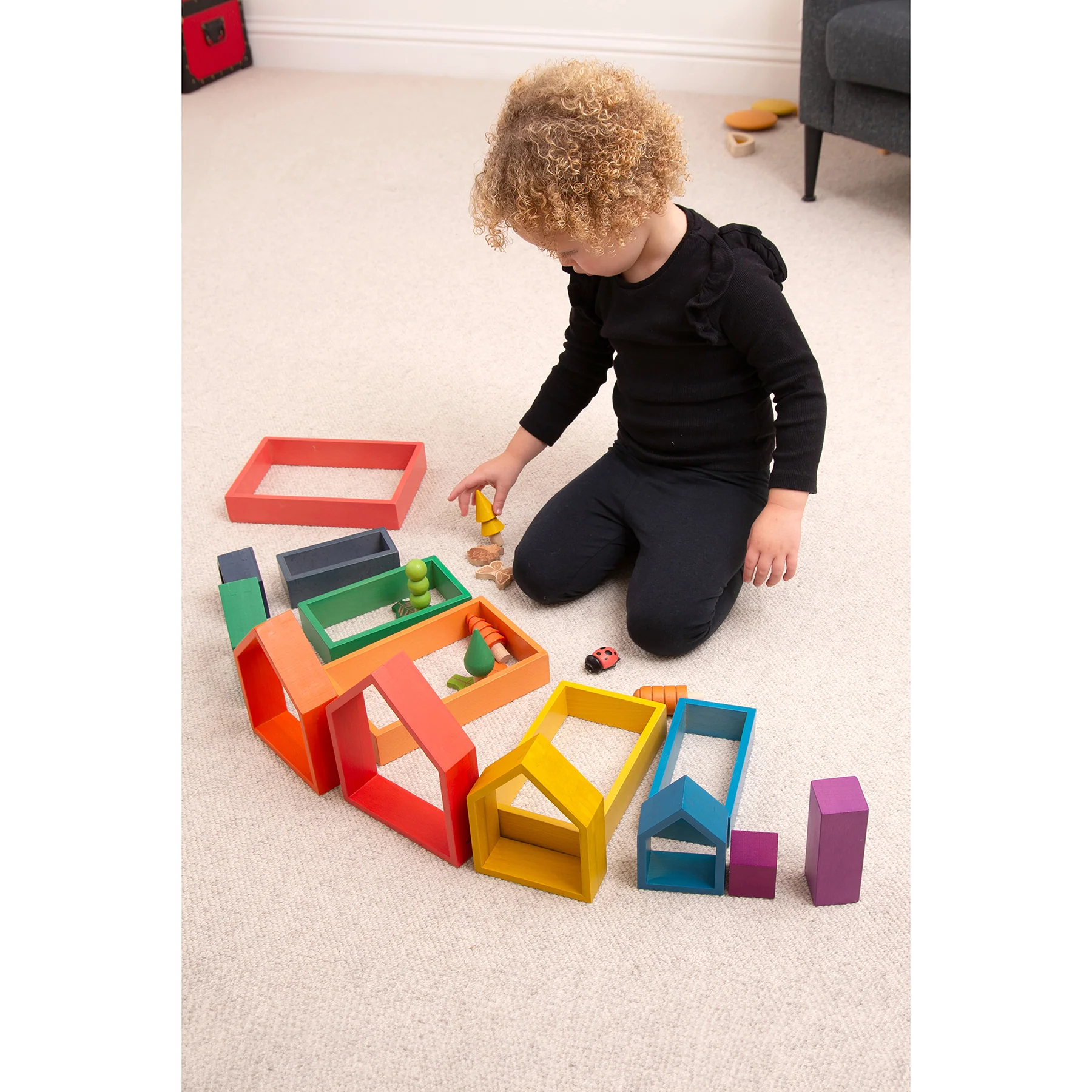 TickiT Rainbow Architect Houses - Colorful Wooden Nesting Play Set of 7 - Image 8