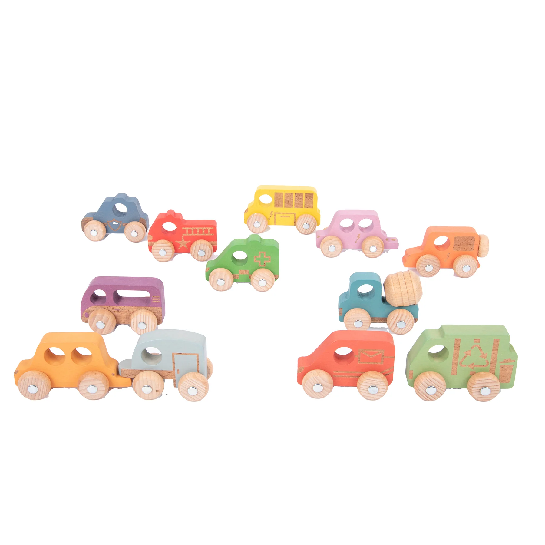 TickiT Rainbow Wooden Vehicles – Colorful Toddler Playset - Image 2