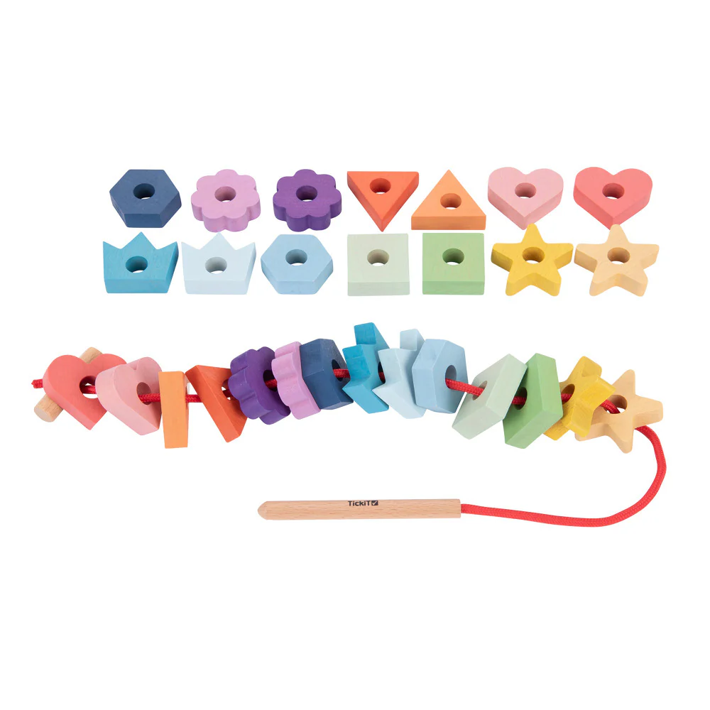 TickiT Rainbow Wooden Lacing Shapes - Educational Color and Shape Sorting Toy - Image 2