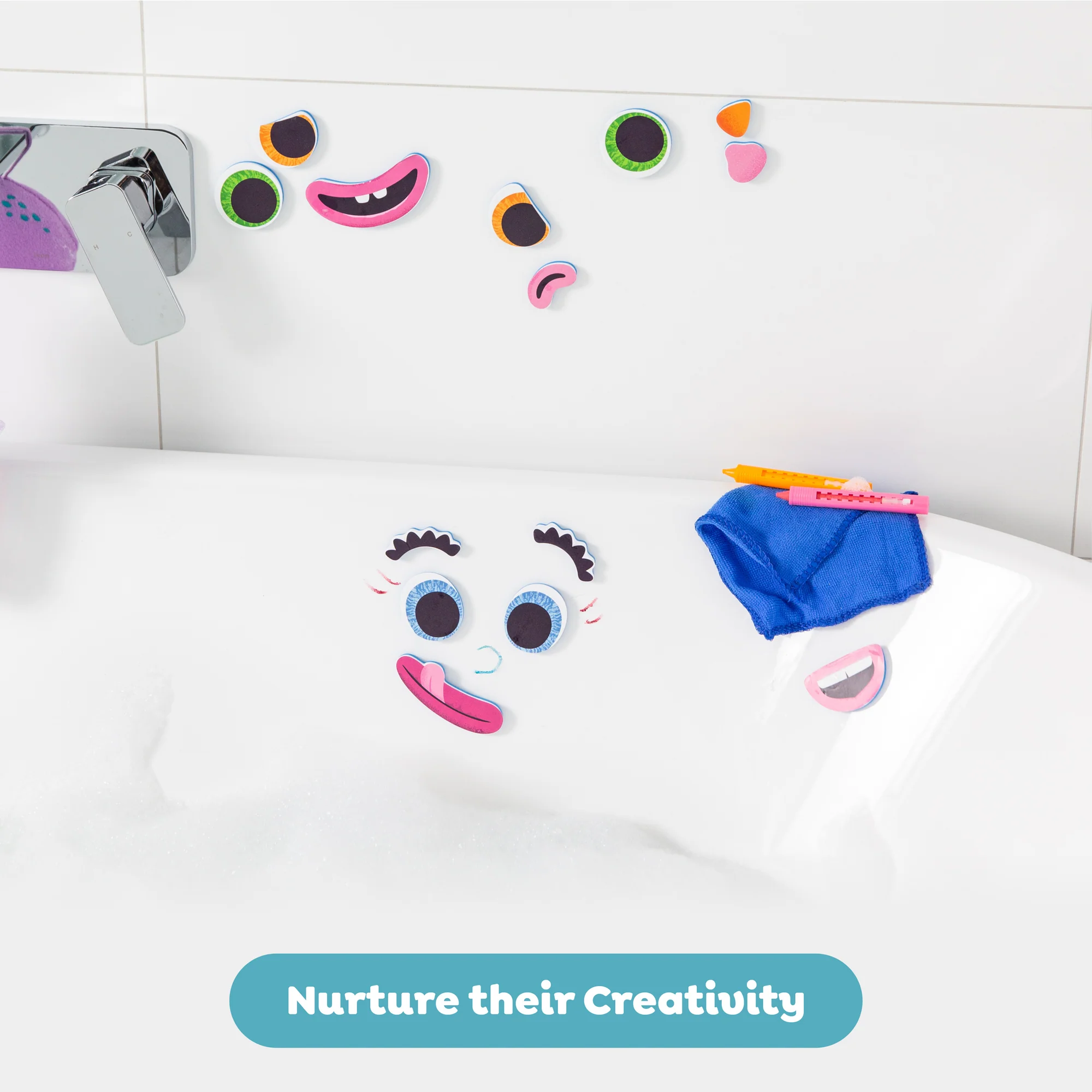 Tiger Tribe Foam Sticky Bath Faces – Creative Bath Time Fun - Image 3