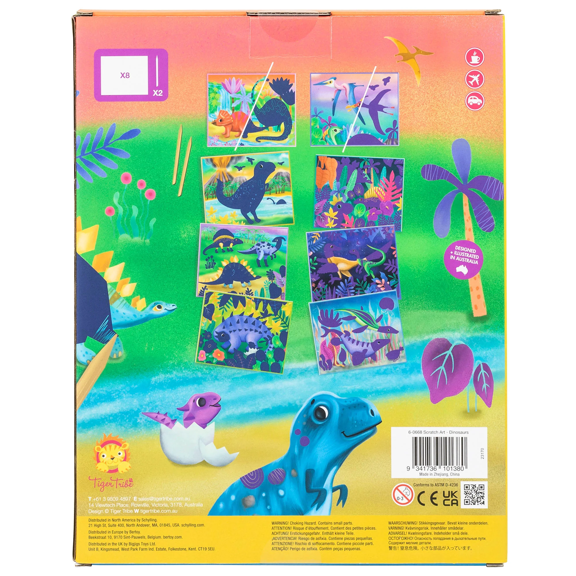 Tiger Tribe Dinosaur Scratch Art Kit - 8 Colorful Illustrations, Wooden Tools, Ages 5+ - Image 2
