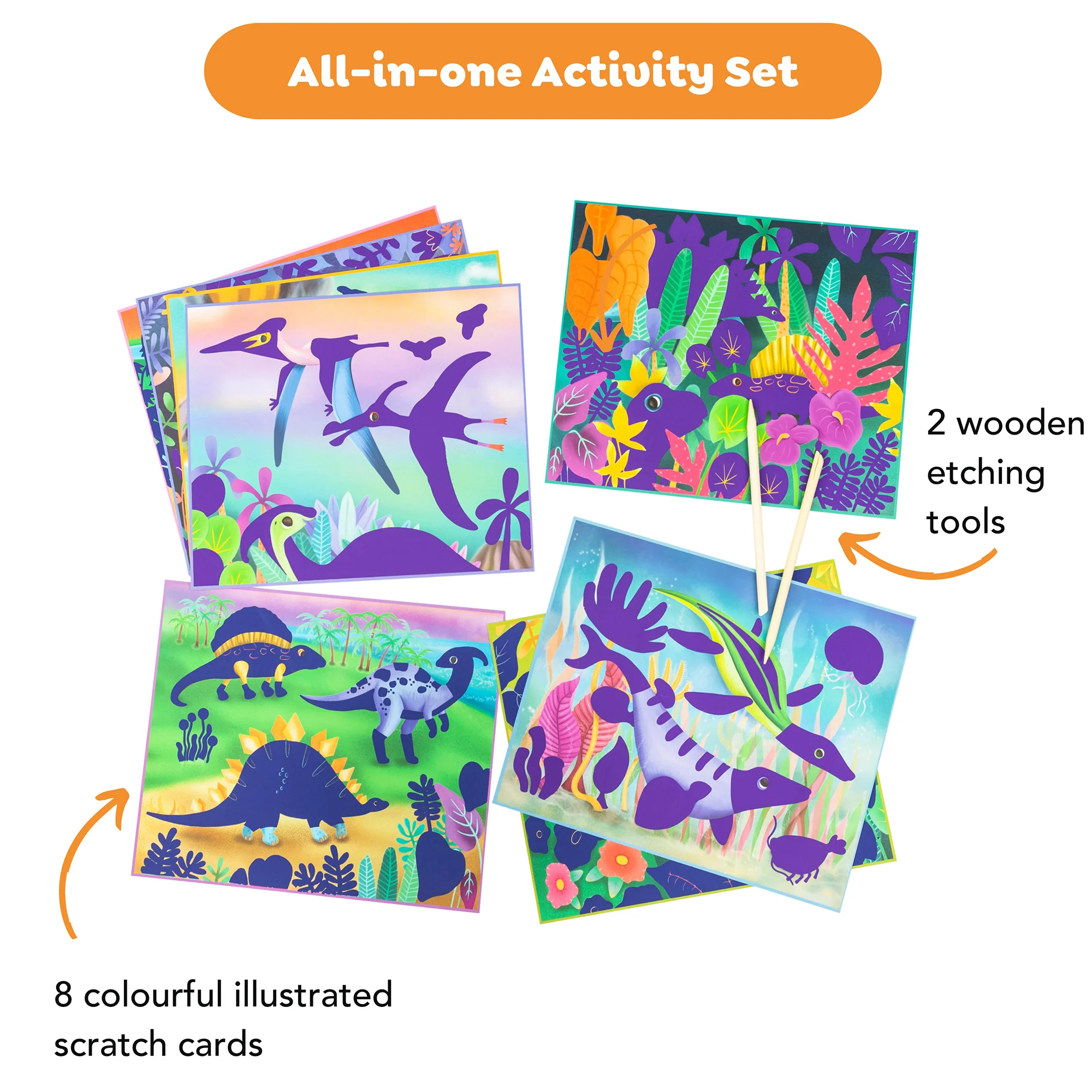 Tiger Tribe Dinosaur Scratch Art Kit - 8 Colorful Illustrations, Wooden Tools, Ages 5+ - Image 3