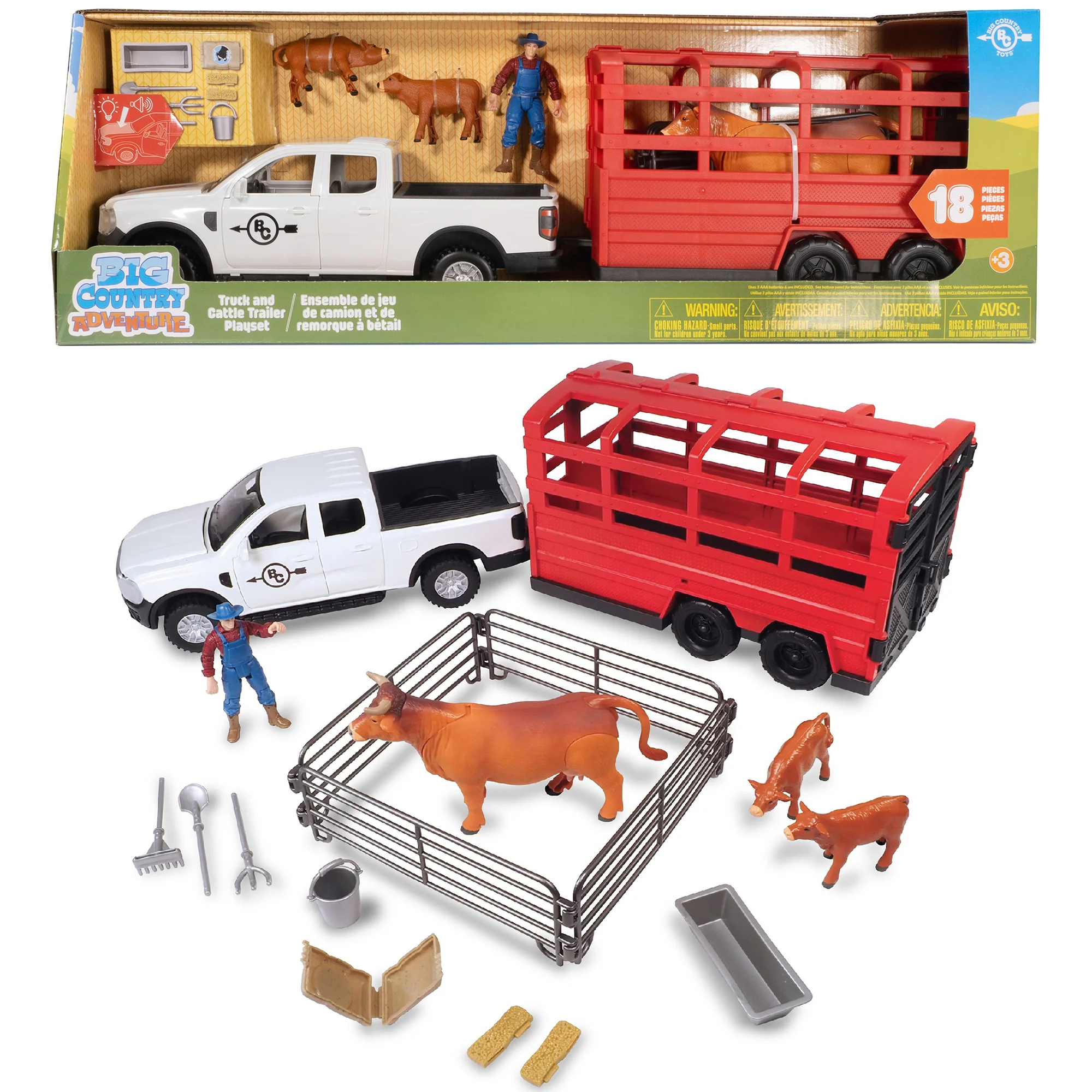 Big Country Toys Truck & Cattle Trailer 18-Piece Playset With Lights And Sounds - Image 2