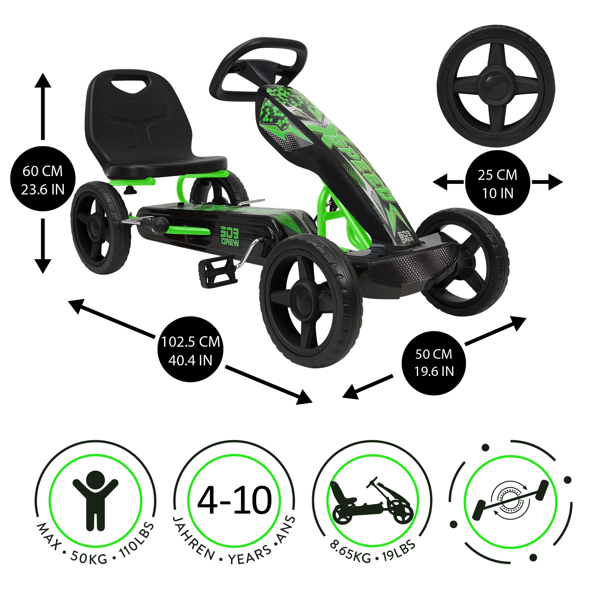 Xspeed - Pedal Go-Kart - Green - Eco-Friendly Outdoor Adventure