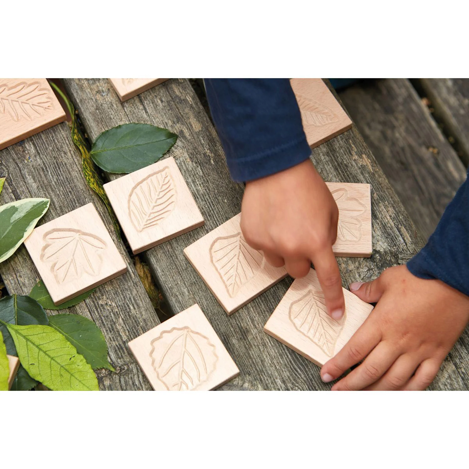 Yellow Door Match Me Sensory Leaf Tiles - Educational Wooden Set - 12 Pieces - Image 2